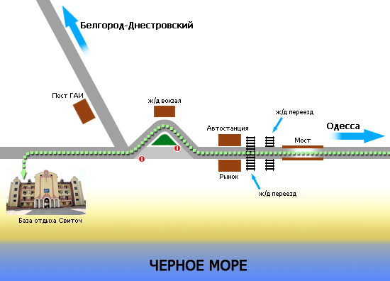 Схема проезда к базе отдыха Свиточ